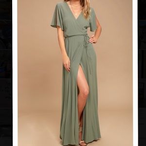 much obliged washed olive green wrap maxi dress